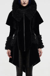 Manteau Cape Gothique Femme à Capuche avec Boucle Métallique et Manches Longues Noires
